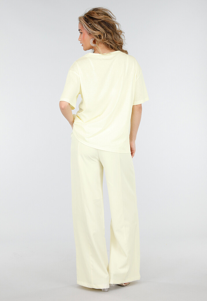 Lichtgeel V Hals T Shirt van Katoen