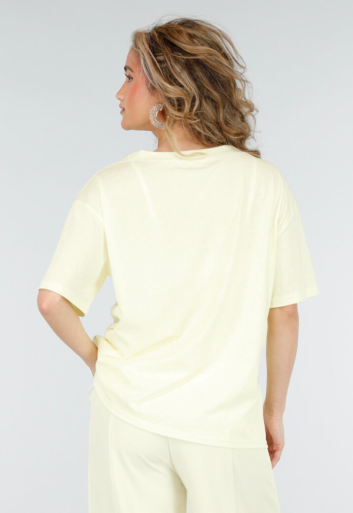 Lichtgeel V Hals T Shirt van Katoen