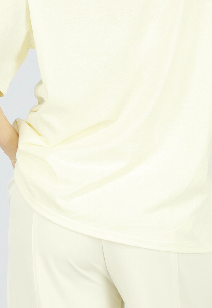 Lichtgeel V Hals T Shirt van Katoen