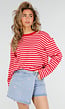 Rode Gestreepte Katoenen Longsleeve Top