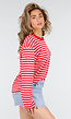 Rode Gestreepte Katoenen Longsleeve Top