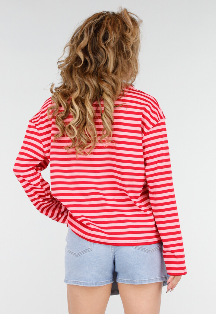 Rode Gestreepte Katoenen Longsleeve Top