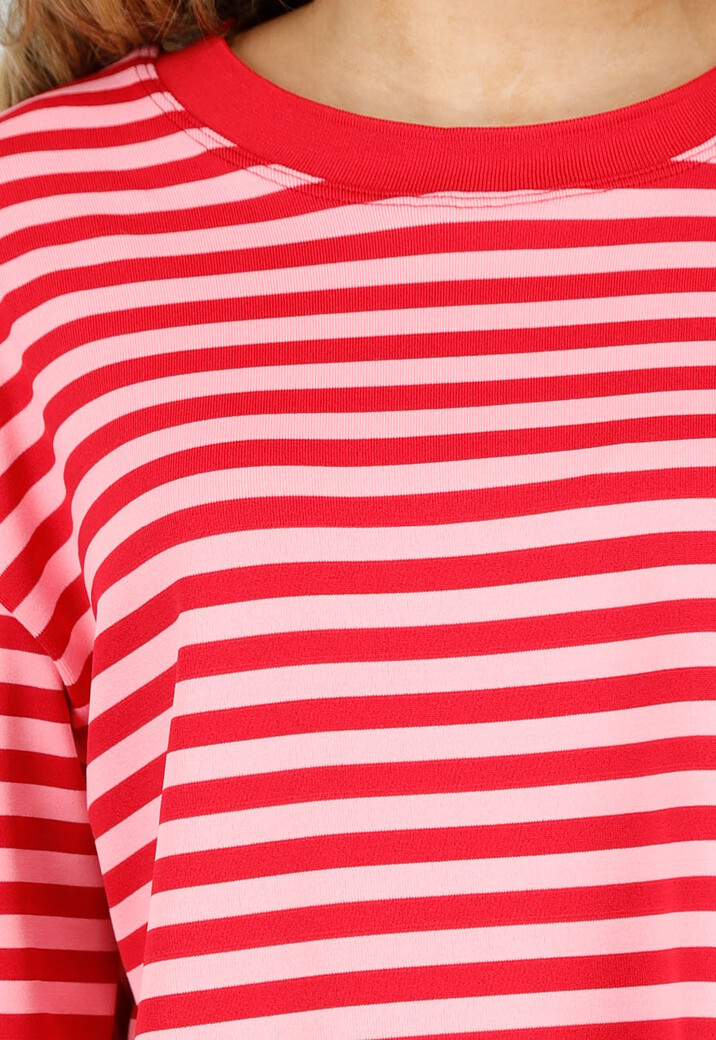 Rode Gestreepte Katoenen Longsleeve Top