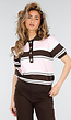 Lichtroze en Bruin Gestreepte Gebreide Polo Top met Stretch