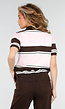 Lichtroze en Bruin Gestreepte Gebreide Polo Top met Stretch