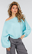 Turquoise Trui met Wijde Mouwen