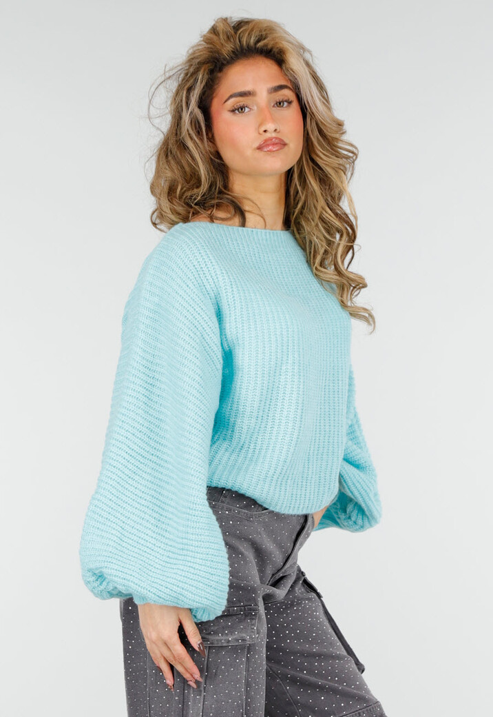 Turquoise Trui met Wijde Mouwen