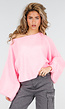 Roze Gebreide Trui met Ballonmouwen