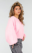 Roze Gebreide Trui met Ballonmouwen