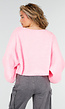 Roze Gebreide Trui met Ballonmouwen