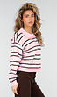 Gestreepte Polo Longsleeve in Roze Bruin en Blauw