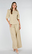 Beige Wide Leg Pantalon met Plooien en Stretch