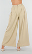 Beige Wide Leg Pantalon met Plooien en Stretch