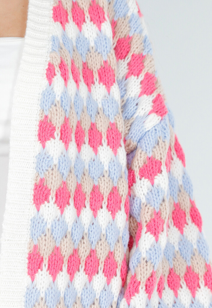 Gebreid Vest met Roze en Blauwe Ruitprint