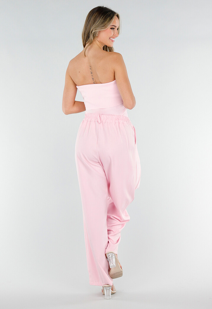 Roze Geribde Bandeau Top met Stretch