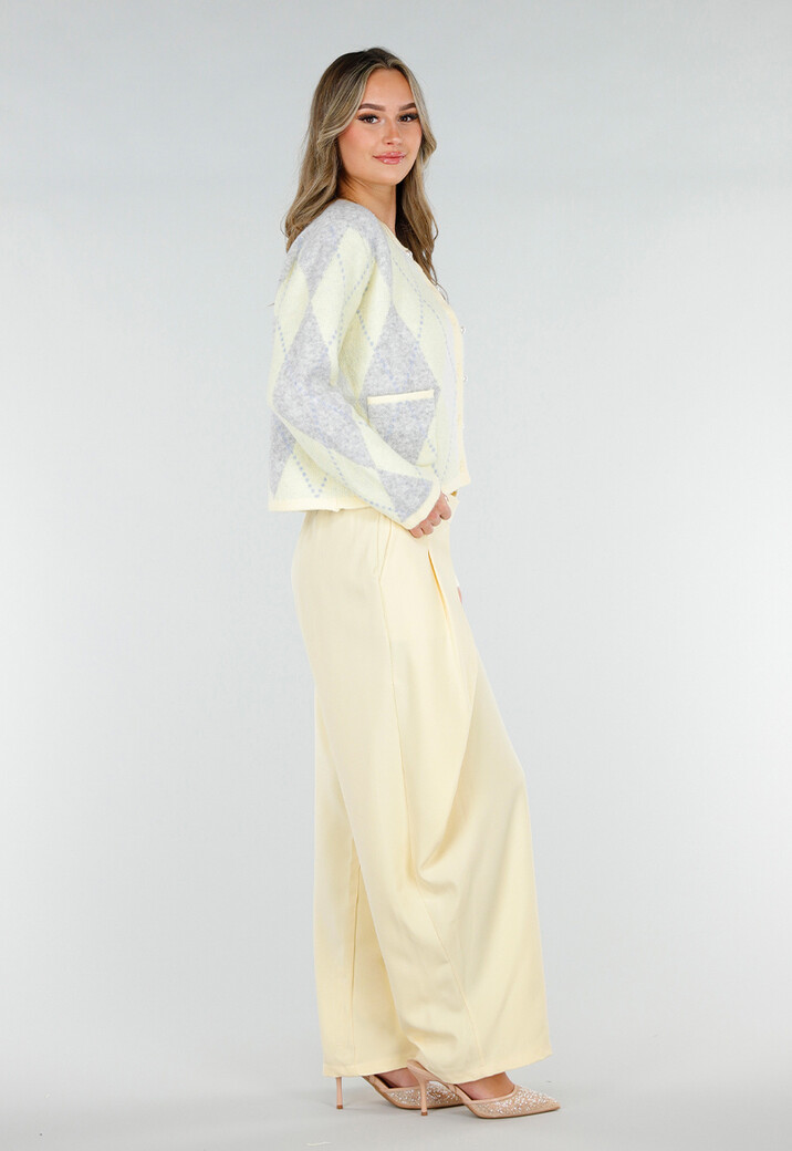 Butter Yellow Vest met Ruitpatroon en Parelknopen