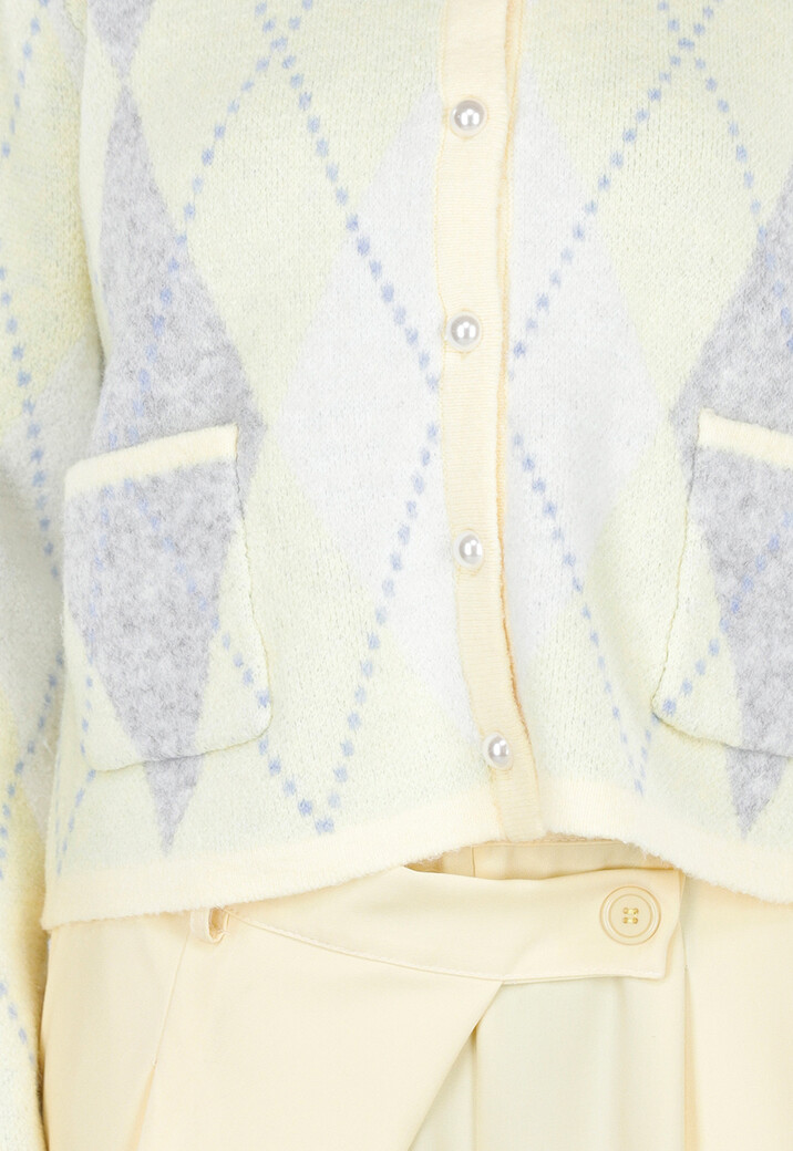 Butter Yellow Vest met Ruitpatroon en Parelknopen