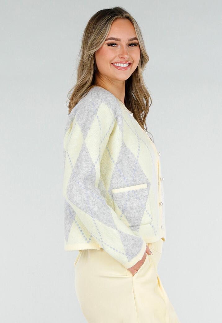 Butter Yellow Vest met Ruitpatroon en Parelknopen