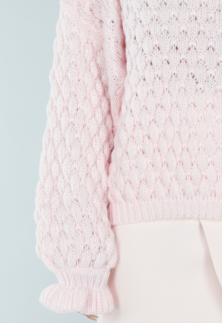 Lichtroze Gebreide Trui met V Hals