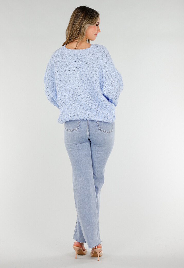 Lichtblauwe Gebreide Trui met V Hals