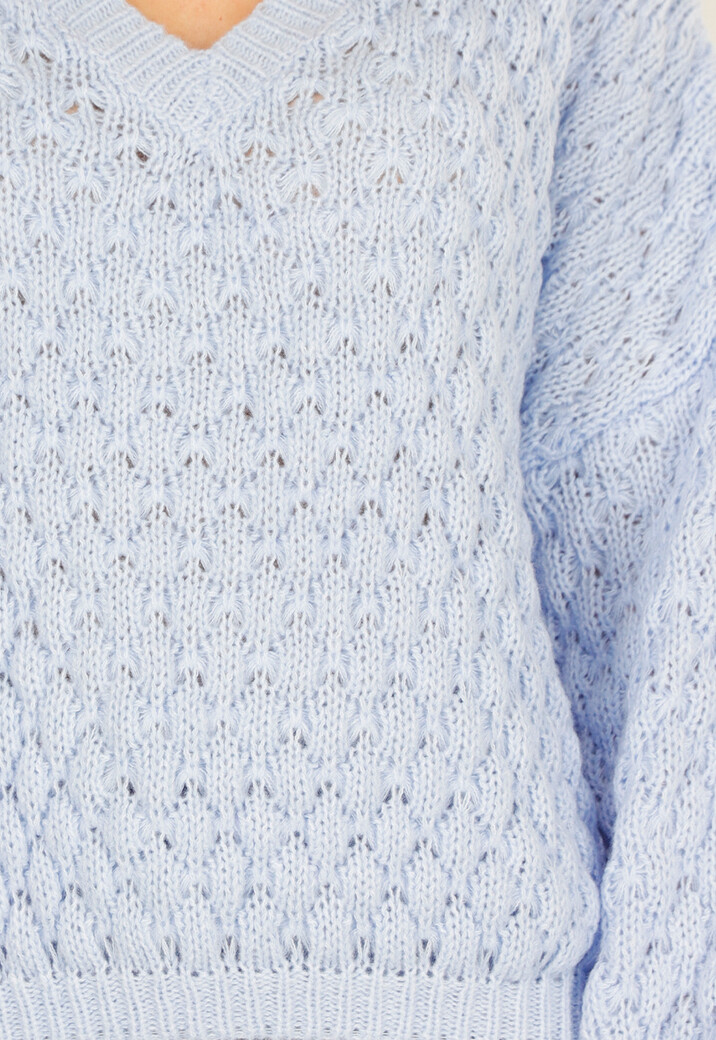 Lichtblauwe Gebreide Trui met V Hals