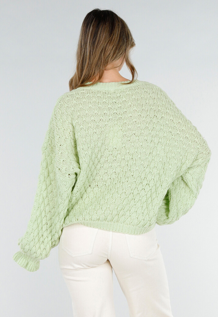 Mintgroene Gebreide Trui met V Hals