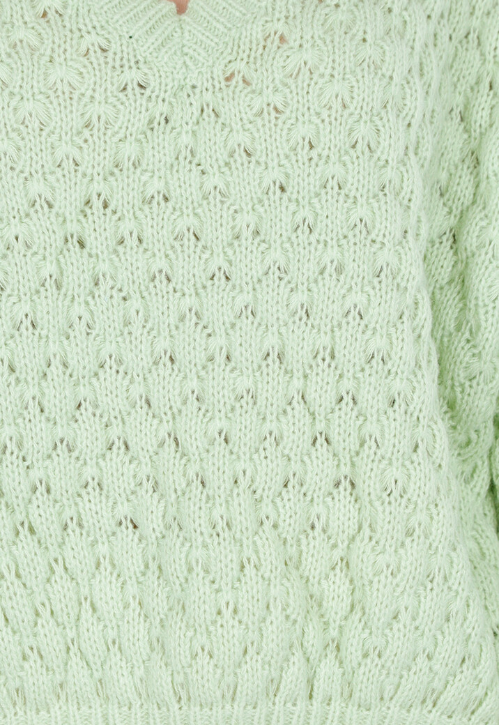 Mintgroene Gebreide Trui met V Hals