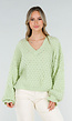 Mintgroene Gebreide Trui met V Hals
