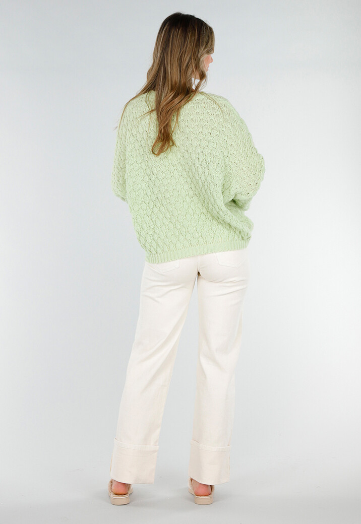 Mintgroene Gebreide Trui met V Hals