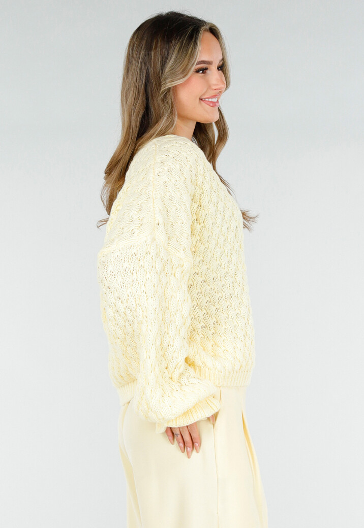 Lichtgele Gebreide Trui met V Hals
