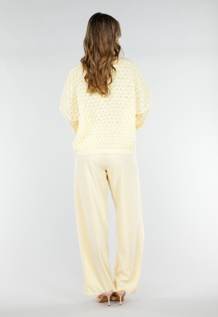 Lichtgele Gebreide Trui met V Hals