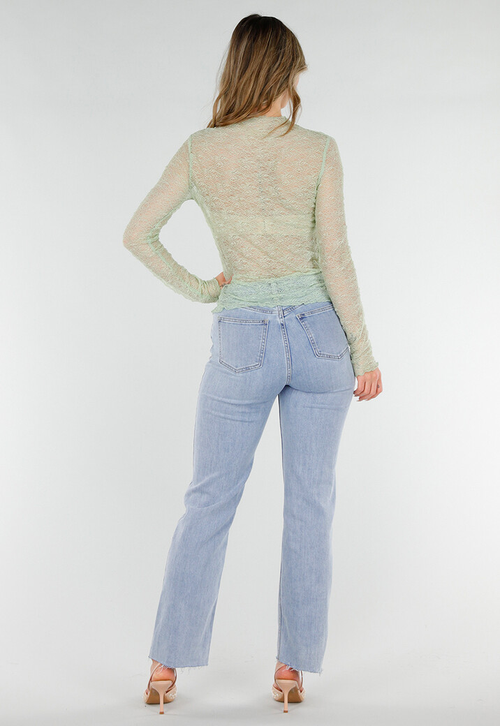 Mintgroene Kanten Top met Lange Mouwen en Stretch