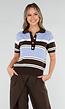Gestreepte Polo Top in Blauw en Bruin met Stretch