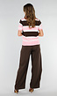 Gestreepte Gebreide Polo Top in Roze en Bruin
