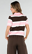 Gestreepte Gebreide Polo Top in Roze en Bruin