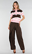 Gestreepte Gebreide Polo Top in Roze en Bruin