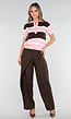Gestreepte Polo Top in Roze en Bruin