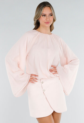 Lichtroze Blouse met Wijde Mouwen