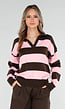Roze en Bruin Gestreepte Polo Trui