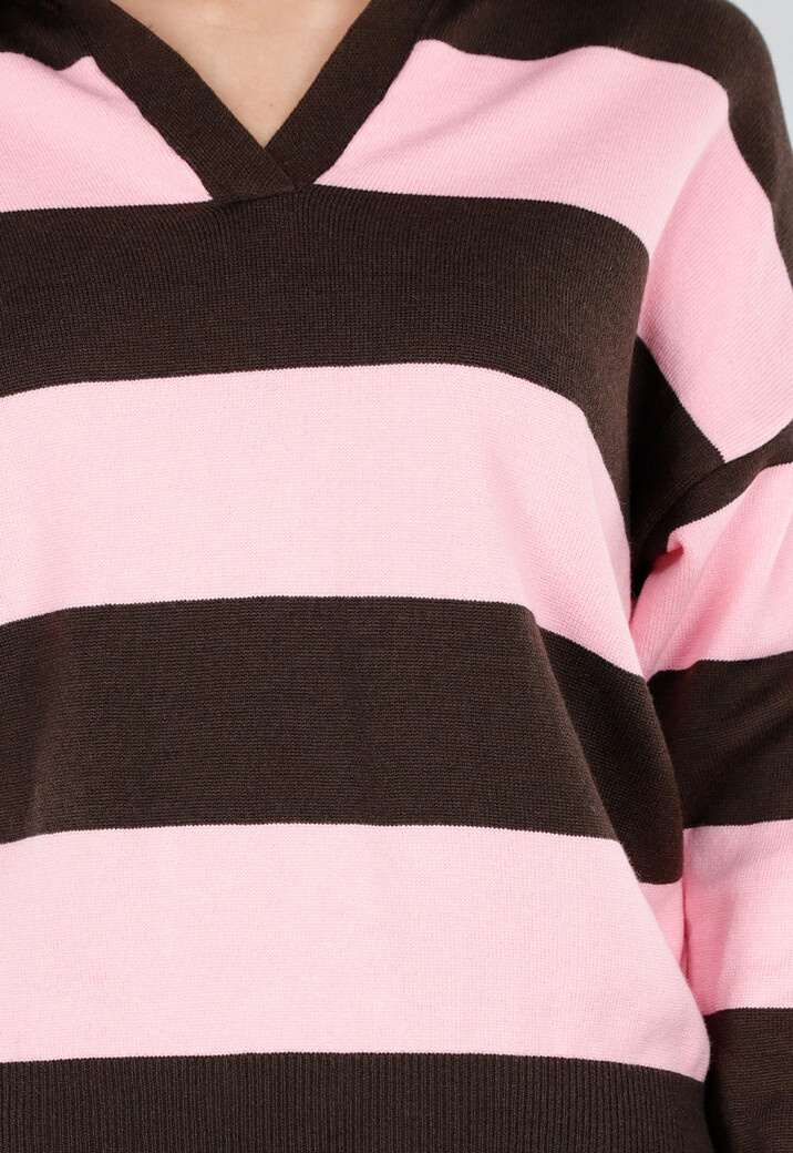 Roze en Bruin Gestreepte Polo Trui