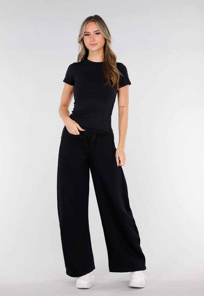 Zwarte Barrel Fleece Joggingbroek met Stretch