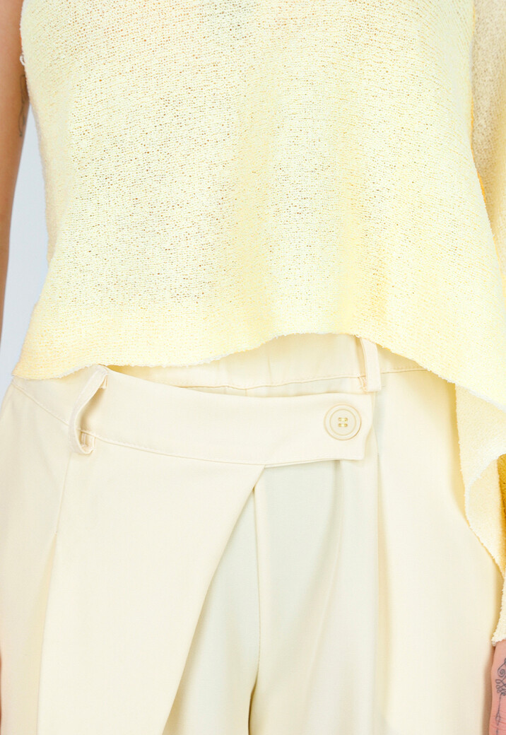 Pastel Gele One Shoulder Top met Wijde Mouwen