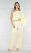 Pastel Gele One Shoulder Top met Wijde Mouwen