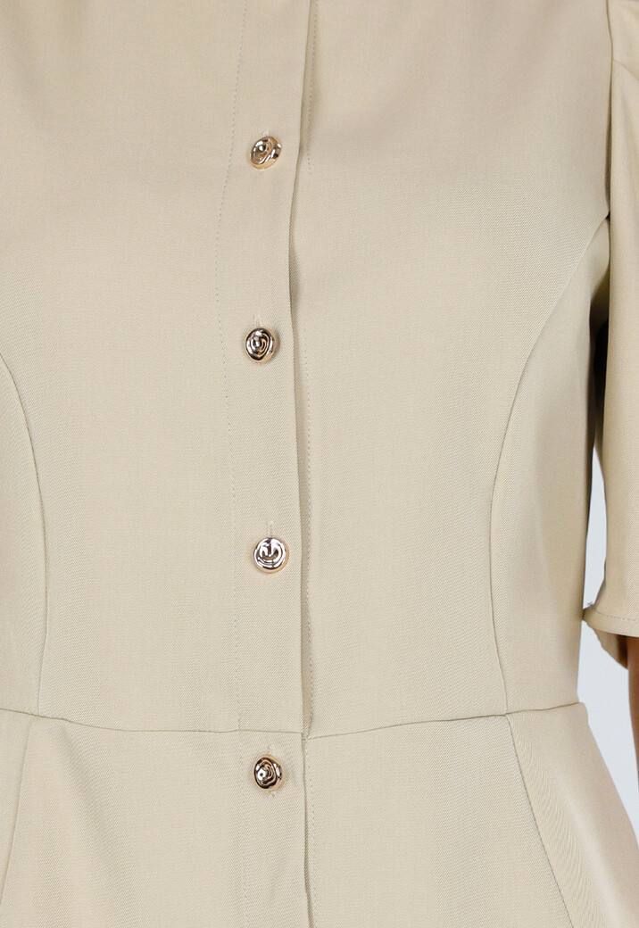 Beige Top met Pofmouwen en Knopen