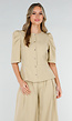 Beige Top met Pofmouwen en Knopen