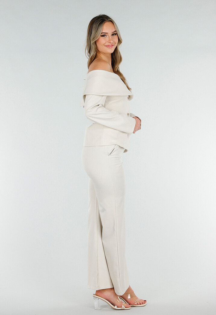 Beige Flared Pantalon met Elastische Tailleband