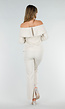 Beige Flared Pantalon met Elastische Tailleband