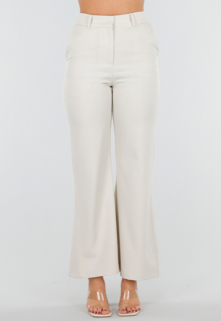 Beige Flared Pantalon met Elastische Tailleband