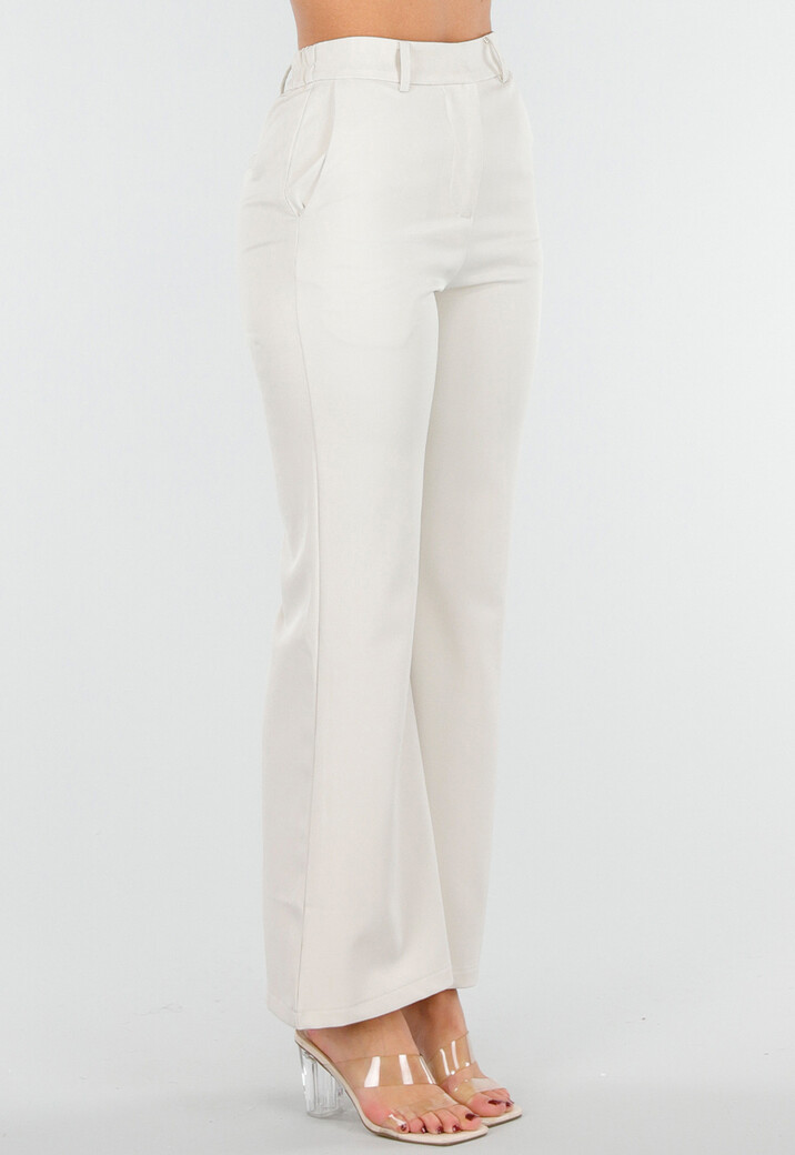 Beige Flared Pantalon met Elastische Tailleband
