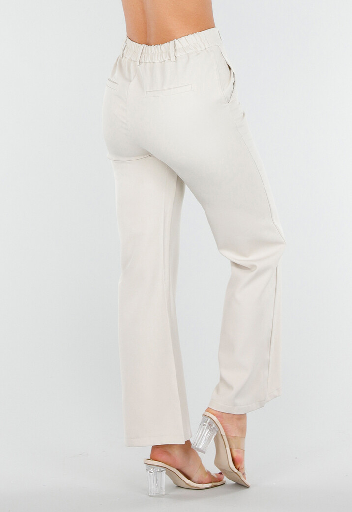 Beige Flared Pantalon met Elastische Tailleband